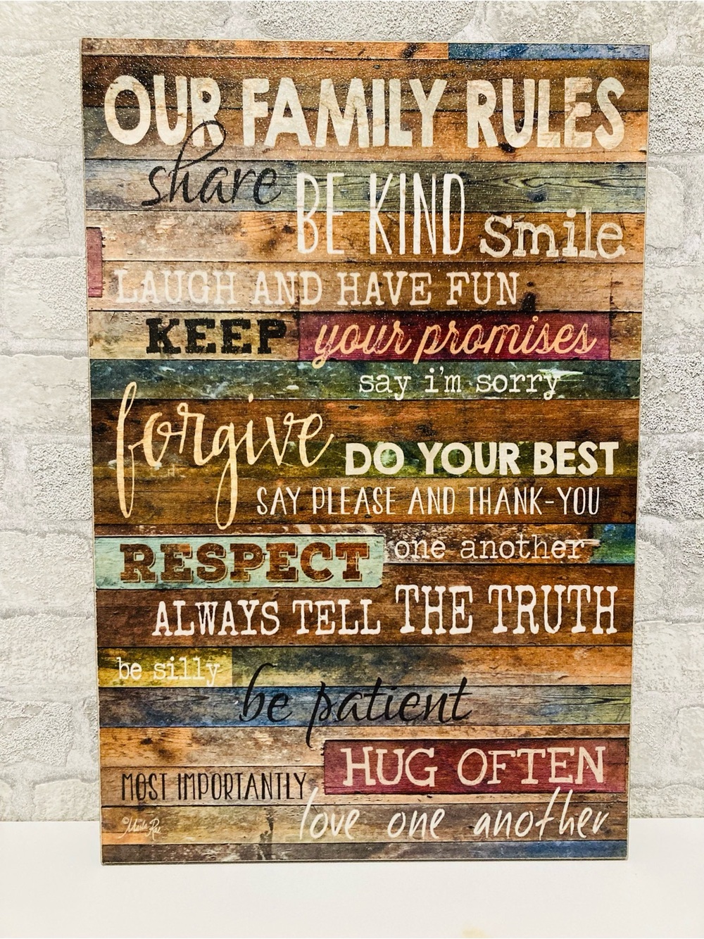 🌺Our Family Rules Wood Sign - Multicolor Rustic Wall Art🌺